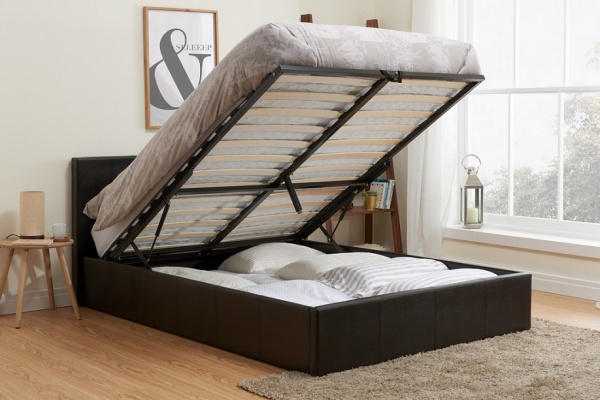 Brown faux on sale leather ottoman bed