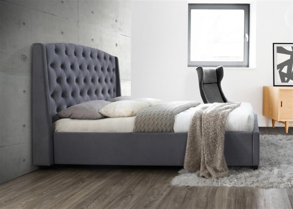 Birlea Birkhall Fabric Upholstered Grey Velvet Bed Frame
