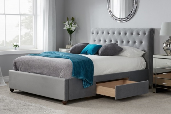 Velvet bed frame with drawers discount