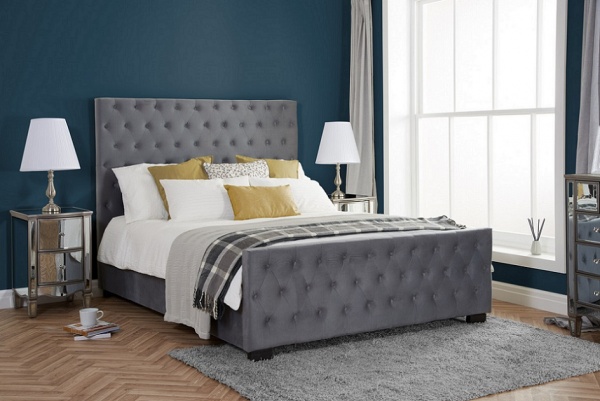 Birlea Marquis Grey Velvet Fabric Upholstered Bed Frame