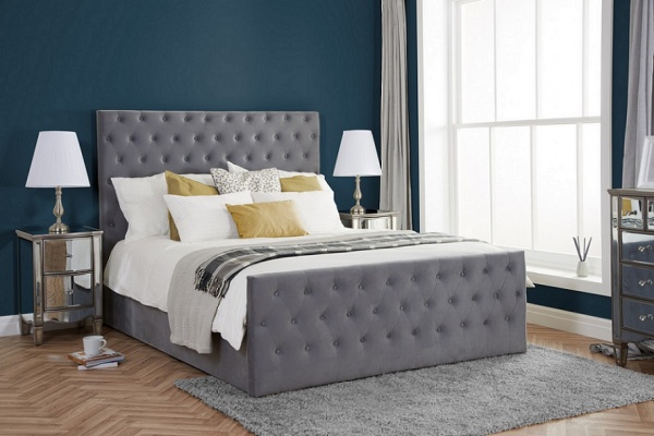 Birlea Marquis Grey Velvet Fabric Upholstered Ottoman Bed