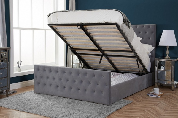 Birlea Marquis Grey Velvet Fabric Upholstered Ottoman Bed