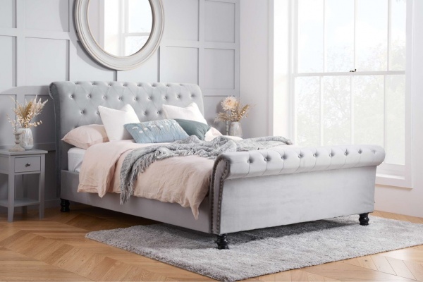Birlea Opulence Grey Velvet Fabric Upholstered Bed Frame
