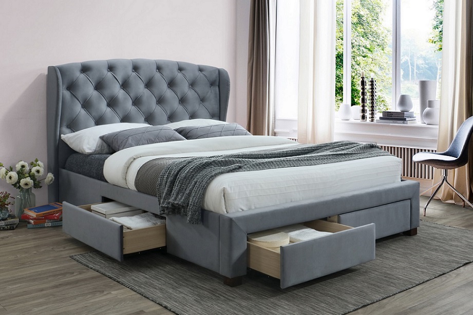 Birlea Hope 4 Drawer Winged Grey Velvet Bed Frame