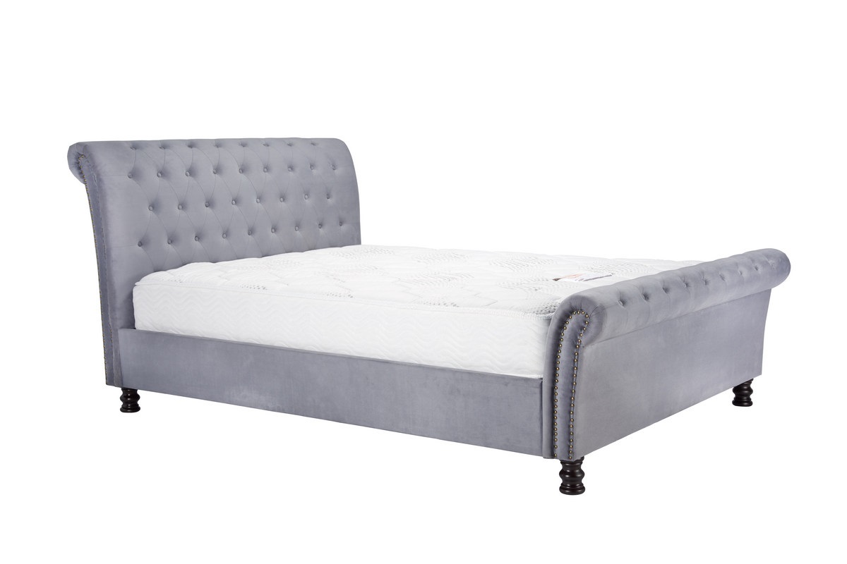 Birlea Once Grey Velvet Fabric, Grey Fabric Upholstered Bed Frame